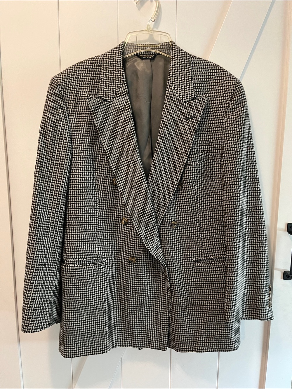 Classic Houndstooth Double-Breasted Blazer - Black & White